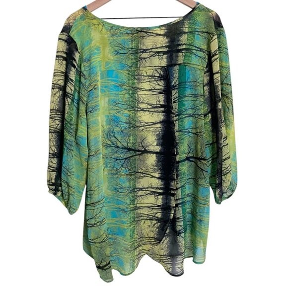 1X Blouse with Tree Print Teal Cami - Lightweight & Flowy - Picture 3 of 7